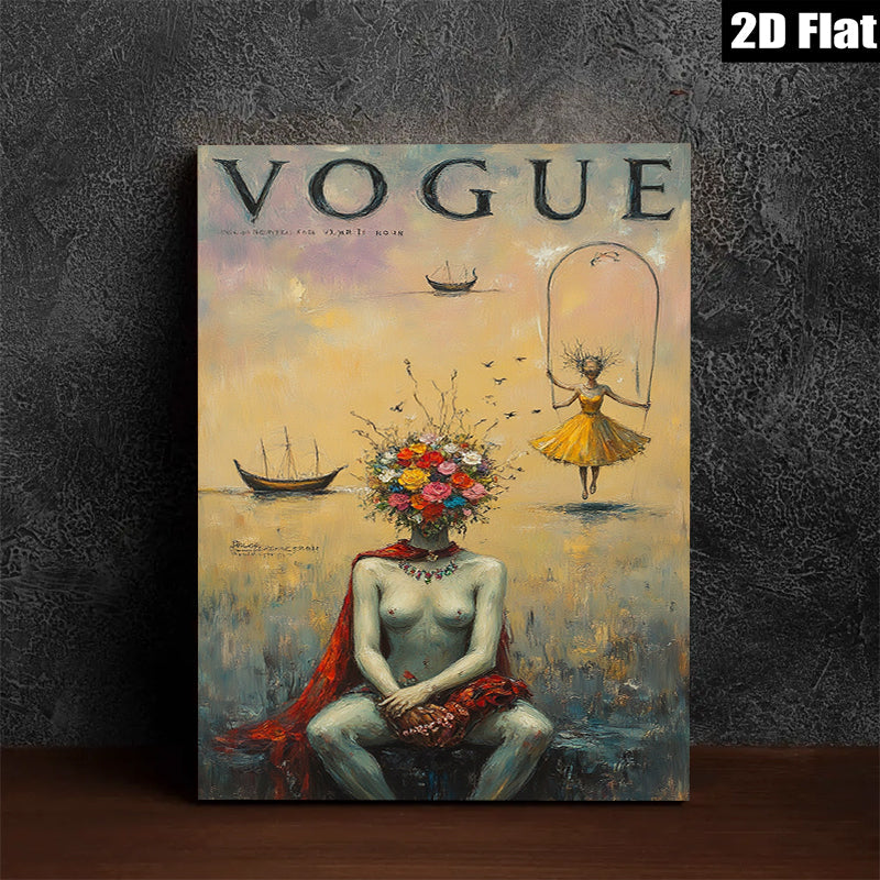2D flat 1pc Blooming Woman with Floral Head Abstract Canvas Wall Art for Living Room Bedroom Home Decor Modern Farmhouse Style Gallery Wrapped Prints