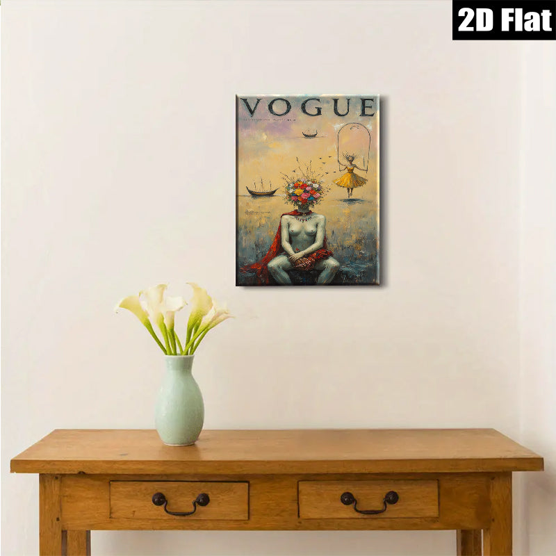 2D flat 1pc Blooming Woman with Floral Head Abstract Canvas Wall Art for Living Room Bedroom Home Decor Modern Farmhouse Style Gallery Wrapped Prints