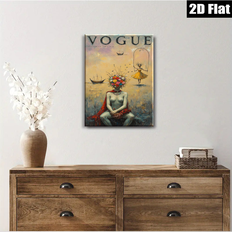 2D flat 1pc Blooming Woman with Floral Head Abstract Canvas Wall Art for Living Room Bedroom Home Decor Modern Farmhouse Style Gallery Wrapped Prints