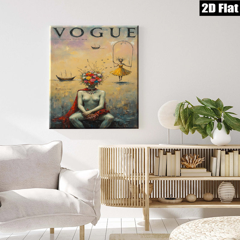 2D flat 1pc Blooming Woman with Floral Head Abstract Canvas Wall Art for Living Room Bedroom Home Decor Modern Farmhouse Style Gallery Wrapped Prints