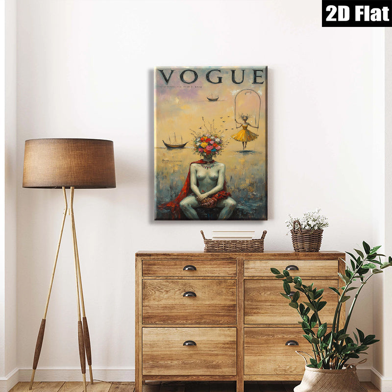 2D flat 1pc Blooming Woman with Floral Head Abstract Canvas Wall Art for Living Room Bedroom Home Decor Modern Farmhouse Style Gallery Wrapped Prints