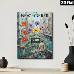 2D flat 1pc Blooming staircase city street whimsical art for living room bedroom gallery wall décor modern farmhouse style
