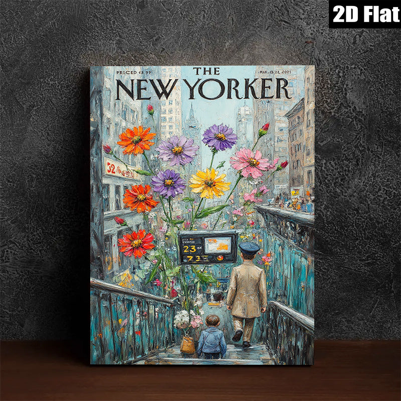 2D flat 1pc Blooming staircase city street whimsical art for living room bedroom gallery wall décor modern farmhouse style