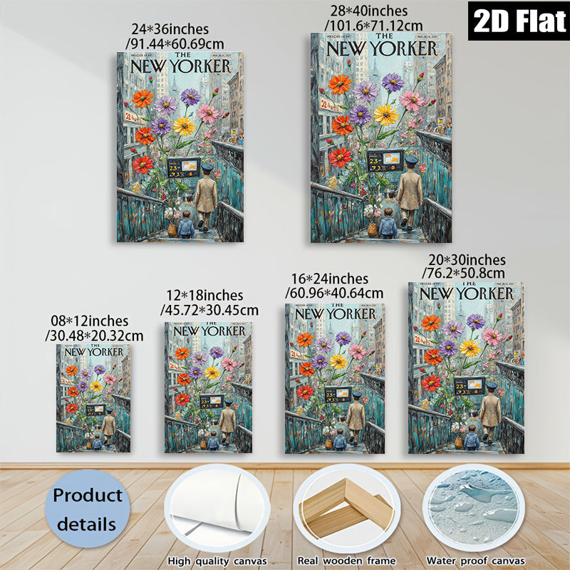 2D flat 1pc Blooming staircase city street whimsical art for living room bedroom gallery wall décor modern farmhouse style