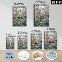 2D flat 1pc Blooming staircase city street whimsical art for living room bedroom gallery wall décor modern farmhouse style
