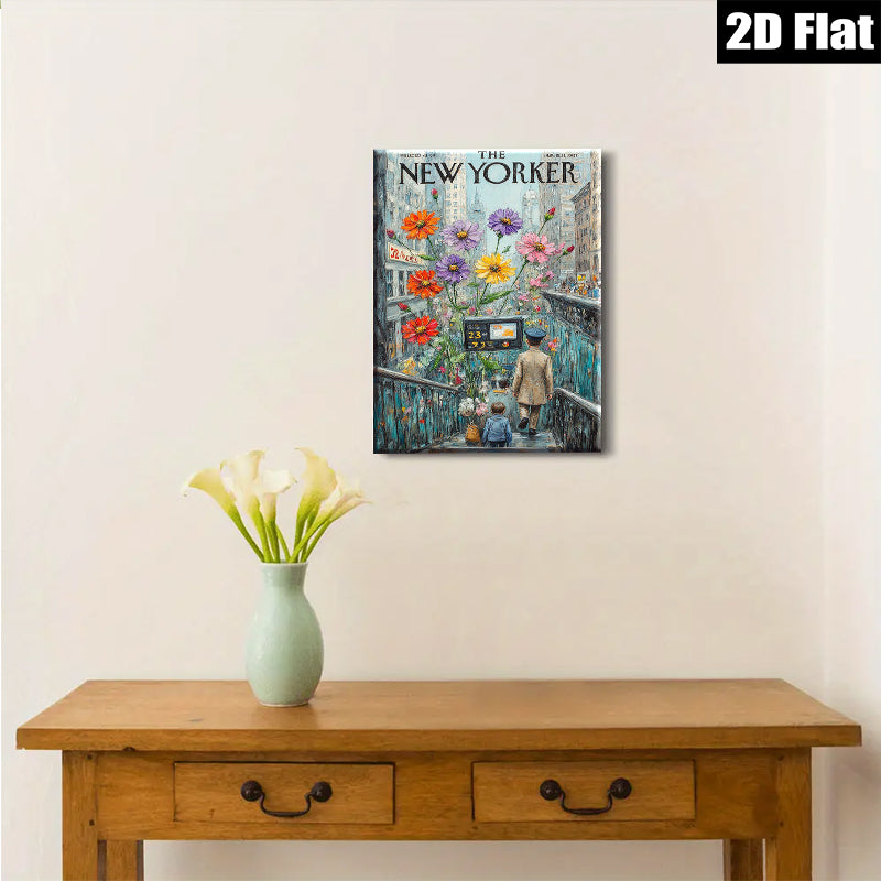2D flat 1pc Blooming staircase city street whimsical art for living room bedroom gallery wall décor modern farmhouse style
