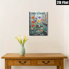 2D flat 1pc Blooming staircase city street whimsical art for living room bedroom gallery wall décor modern farmhouse style