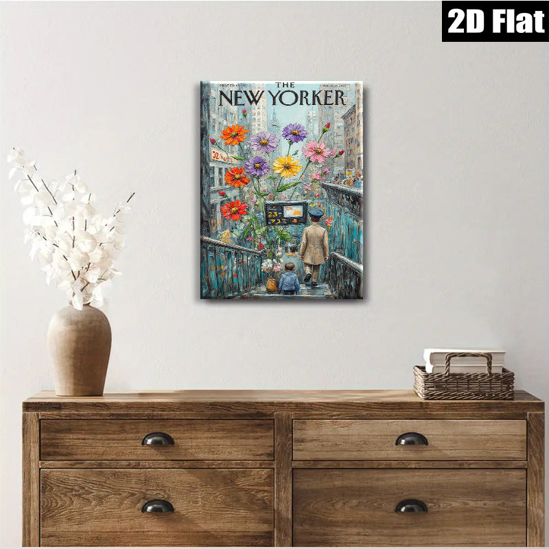 2D flat 1pc Blooming staircase city street whimsical art for living room bedroom gallery wall décor modern farmhouse style