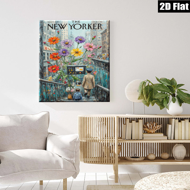 2D flat 1pc Blooming staircase city street whimsical art for living room bedroom gallery wall décor modern farmhouse style