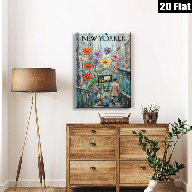 2D flat 1pc Blooming staircase city street whimsical art for living room bedroom gallery wall décor modern farmhouse style