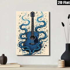 2D flat 1pc Blue Acoustic Guitar Music Wall Art Canvas Prints for Living Room Bedroom Home Decor Gallery Wrapped Modern Farmhouse Style