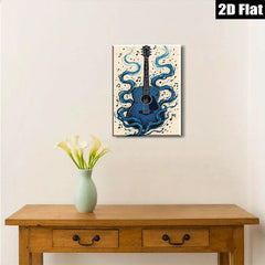 2D flat 1pc Blue Acoustic Guitar Music Wall Art Canvas Prints for Living Room Bedroom Home Decor Gallery Wrapped Modern Farmhouse Style