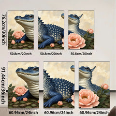 2D flat 1pc Blue Alligator Floral Portrait Living Room Bedroom Gallery Wall Art Home Decor Canvas Prints Modern Farmhouse Style