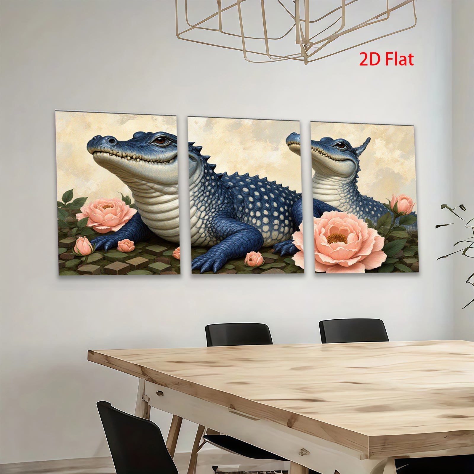 2D flat 1pc Blue Alligator Floral Portrait Living Room Bedroom Gallery Wall Art Home Decor Canvas Prints Modern Farmhouse Style