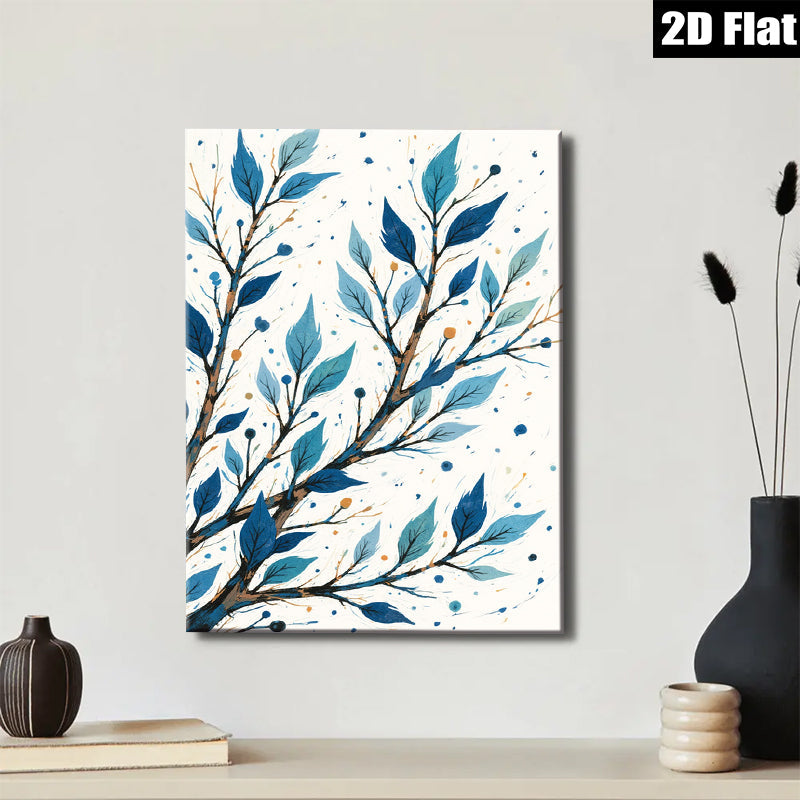 2D flat 1pc Blue Botanical Branch Wall Art Modern Farmhouse Decor Living Room Bedroom Canvas Prints Gallery Wrapped Teal Accents