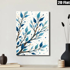 2D flat 1pc Blue Botanical Branch Wall Art Modern Farmhouse Decor Living Room Bedroom Canvas Prints Gallery Wrapped Teal Accents