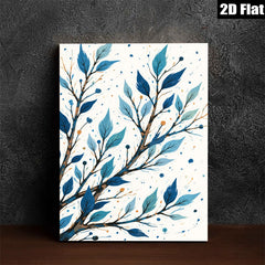 2D flat 1pc Blue Botanical Branch Wall Art Modern Farmhouse Decor Living Room Bedroom Canvas Prints Gallery Wrapped Teal Accents