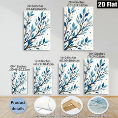 2D flat 1pc Blue Botanical Branch Wall Art Modern Farmhouse Decor Living Room Bedroom Canvas Prints Gallery Wrapped Teal Accents