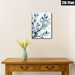 2D flat 1pc Blue Botanical Branch Wall Art Modern Farmhouse Decor Living Room Bedroom Canvas Prints Gallery Wrapped Teal Accents