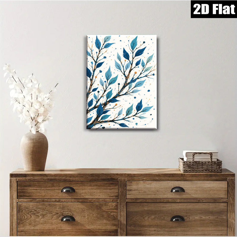 2D flat 1pc Blue Botanical Branch Wall Art Modern Farmhouse Decor Living Room Bedroom Canvas Prints Gallery Wrapped Teal Accents