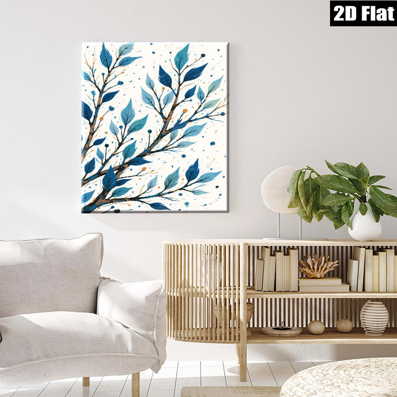 2D flat 1pc Blue Botanical Branch Wall Art Modern Farmhouse Decor Living Room Bedroom Canvas Prints Gallery Wrapped Teal Accents