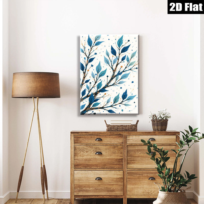 2D flat 1pc Blue Botanical Branch Wall Art Modern Farmhouse Decor Living Room Bedroom Canvas Prints Gallery Wrapped Teal Accents
