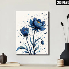 2D flat 1pc Blue Botanical Floral Wall Art Decor Living Room Bedroom Modern Farmhouse Style Canvas Prints Gallery Wrapped Ready to Hang