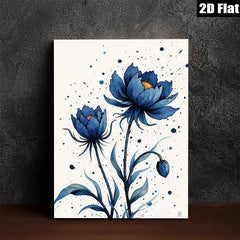 2D flat 1pc Blue Botanical Floral Wall Art Decor Living Room Bedroom Modern Farmhouse Style Canvas Prints Gallery Wrapped Ready to Hang