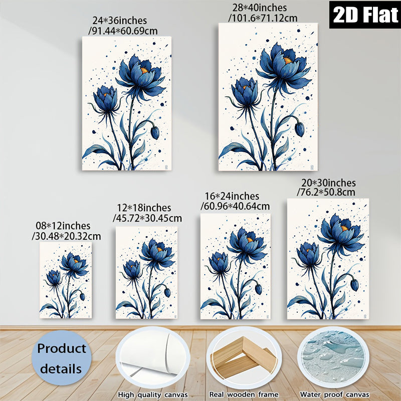 2D flat 1pc Blue Botanical Floral Wall Art Decor Living Room Bedroom Modern Farmhouse Style Canvas Prints Gallery Wrapped Ready to Hang