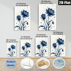 2D flat 1pc Blue Botanical Floral Wall Art Decor Living Room Bedroom Modern Farmhouse Style Canvas Prints Gallery Wrapped Ready to Hang