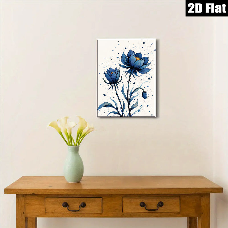 2D flat 1pc Blue Botanical Floral Wall Art Decor Living Room Bedroom Modern Farmhouse Style Canvas Prints Gallery Wrapped Ready to Hang