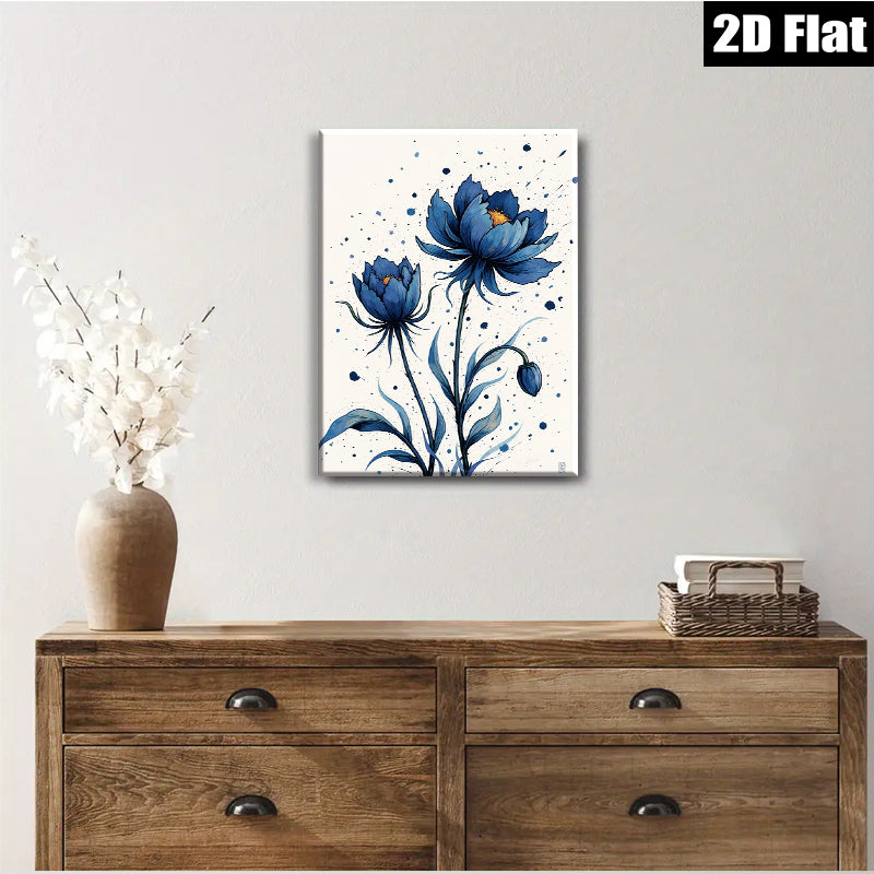 2D flat 1pc Blue Botanical Floral Wall Art Decor Living Room Bedroom Modern Farmhouse Style Canvas Prints Gallery Wrapped Ready to Hang