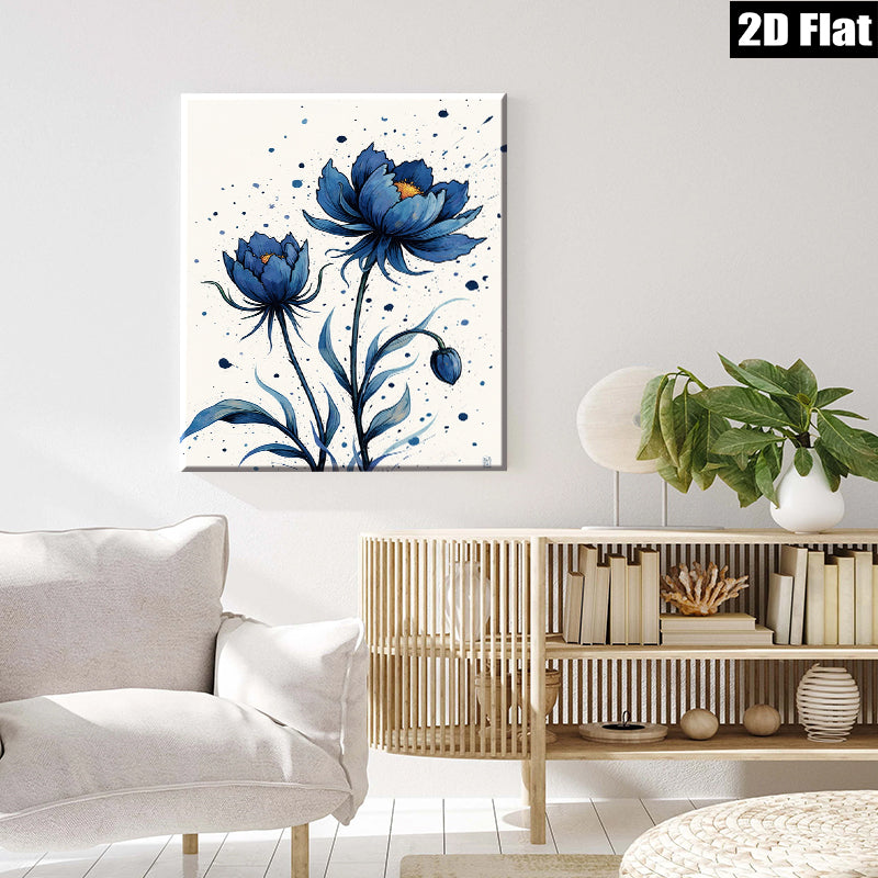 2D flat 1pc Blue Botanical Floral Wall Art Decor Living Room Bedroom Modern Farmhouse Style Canvas Prints Gallery Wrapped Ready to Hang