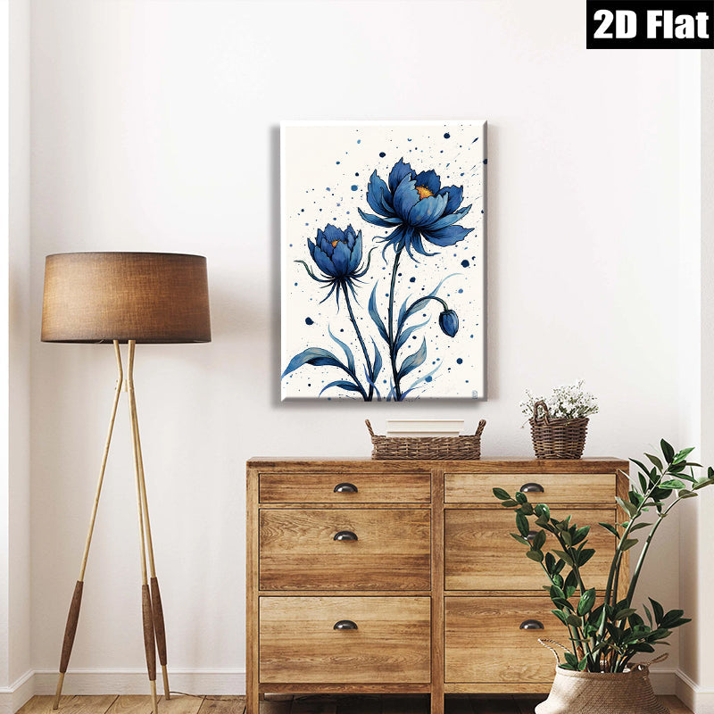 2D flat 1pc Blue Botanical Floral Wall Art Decor Living Room Bedroom Modern Farmhouse Style Canvas Prints Gallery Wrapped Ready to Hang