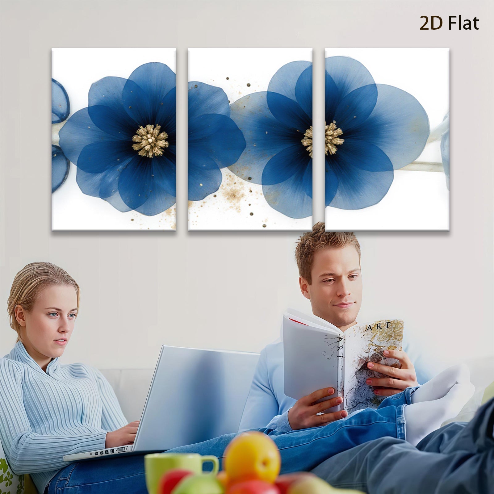 2D flat 1pc Blue Botanical Floral Wall Art Modern Farmhouse Decor Living Room Bedroom Canvas Prints Gallery Wrapped Timeless Artistic