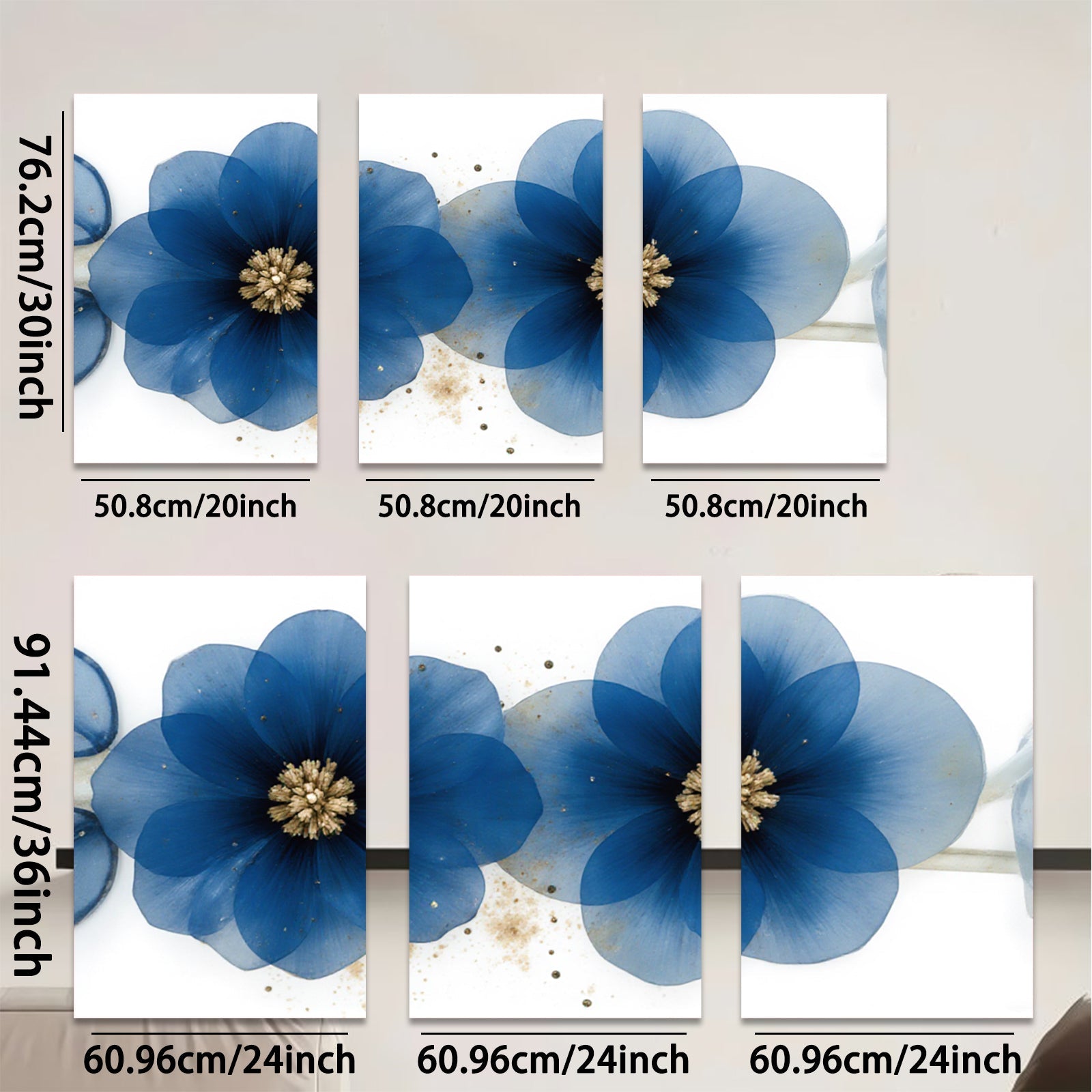 2D flat 1pc Blue Botanical Floral Wall Art Modern Farmhouse Decor Living Room Bedroom Canvas Prints Gallery Wrapped Timeless Artistic