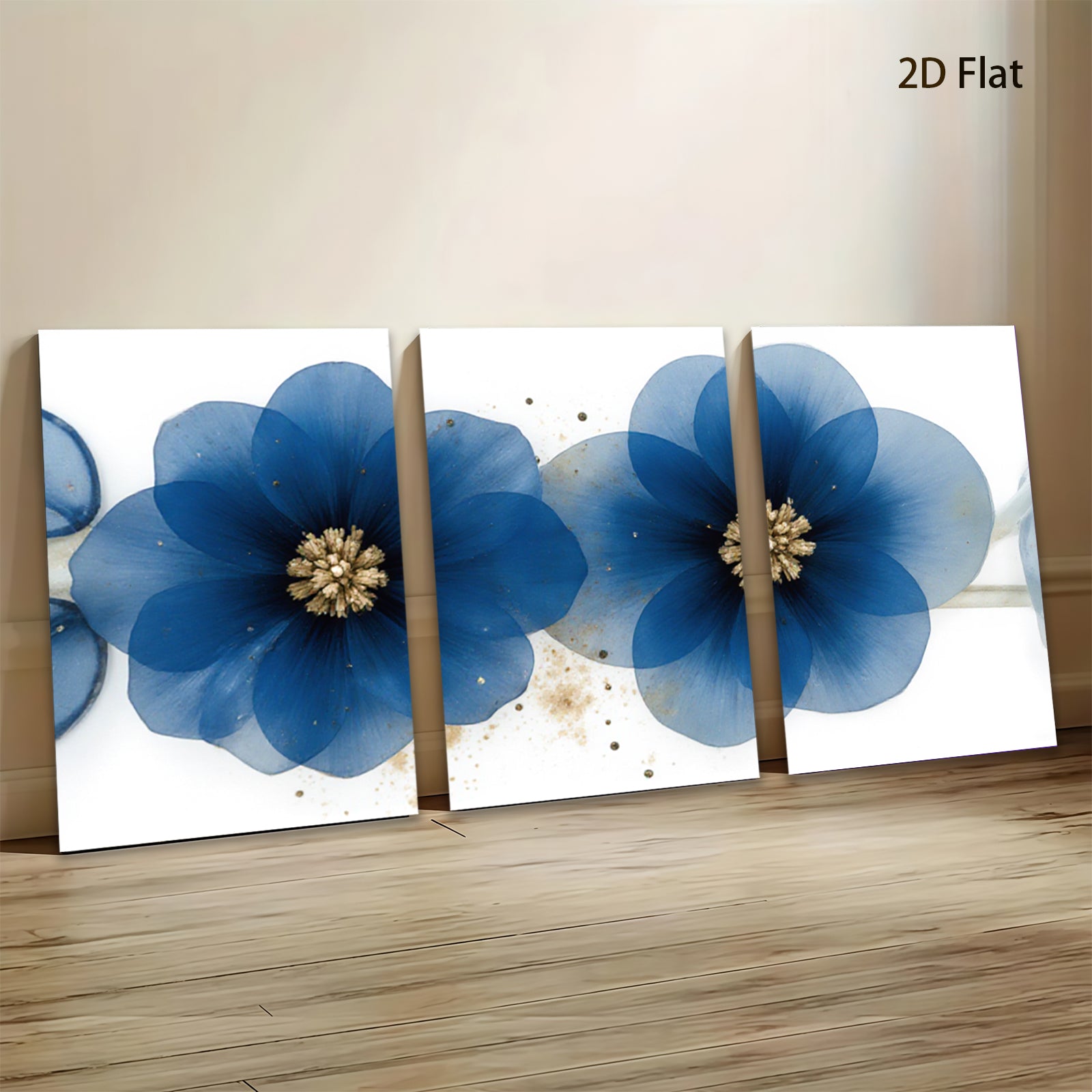 2D flat 1pc Blue Botanical Floral Wall Art Modern Farmhouse Decor Living Room Bedroom Canvas Prints Gallery Wrapped Timeless Artistic