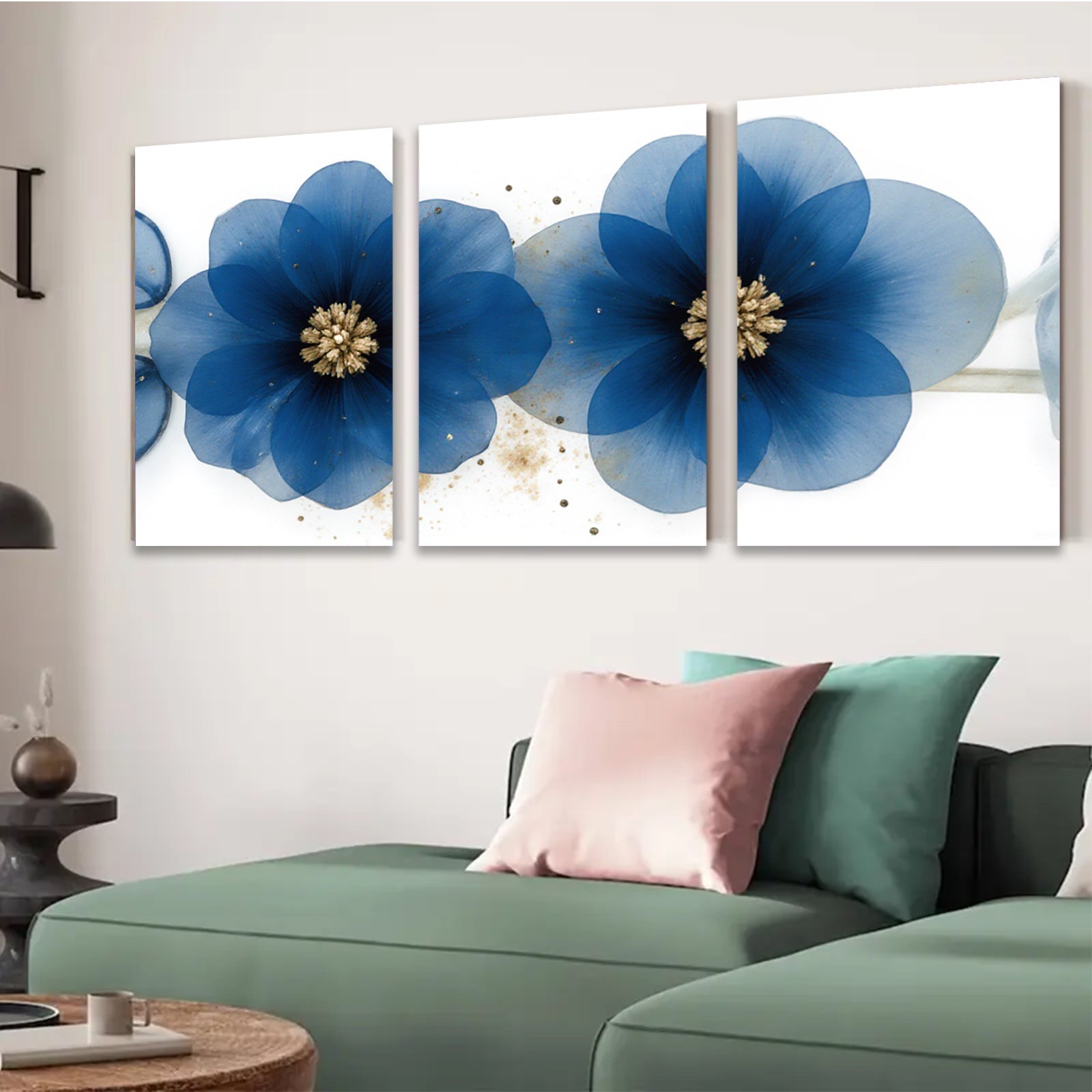 2D flat 1pc Blue Botanical Floral Wall Art Modern Farmhouse Decor Living Room Bedroom Canvas Prints Gallery Wrapped Timeless Artistic