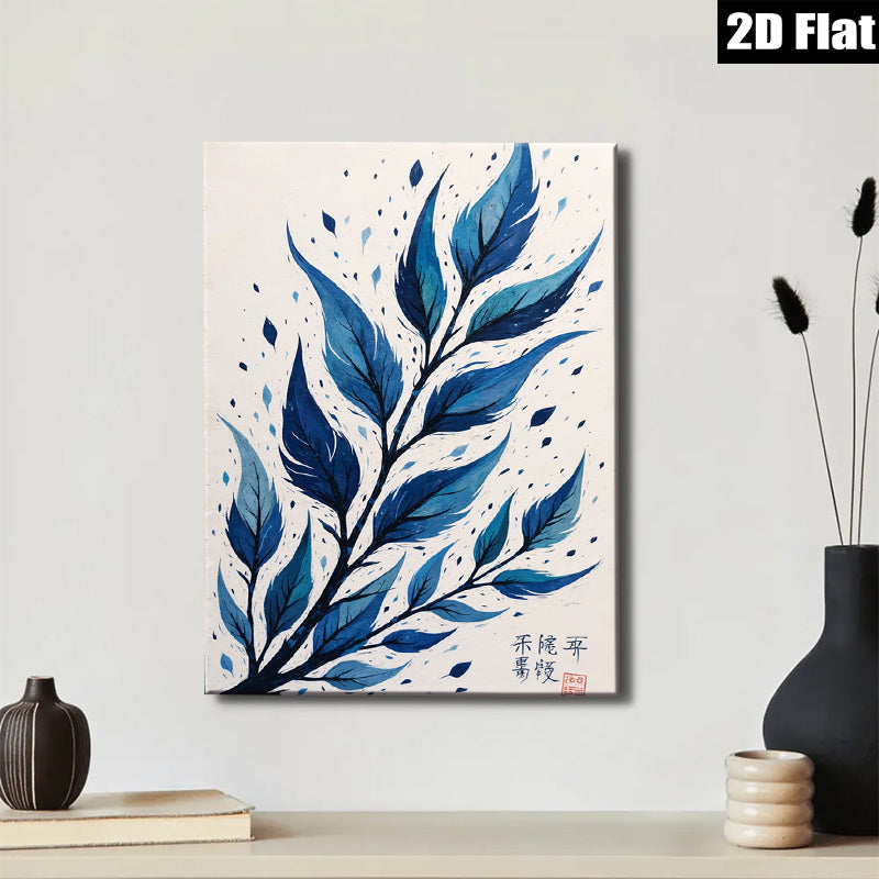2D flat 1pc Blue Botanical Wall Art Delicate Leaf Painting Modern Farmhouse Decor Living Room Bedroom Gallery Wrapped Canvas Prints Home D��cor