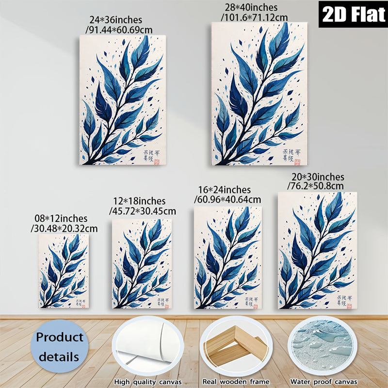 2D flat 1pc Blue Botanical Wall Art Delicate Leaf Painting Modern Farmhouse Decor Living Room Bedroom Gallery Wrapped Canvas Prints Home D��cor