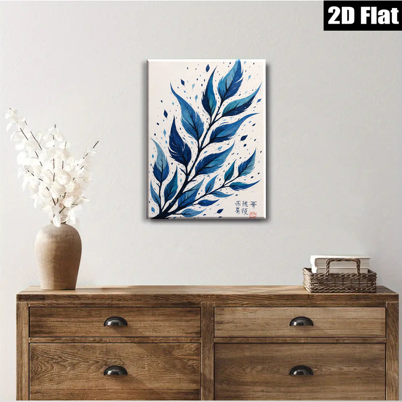 2D flat 1pc Blue Botanical Wall Art Delicate Leaf Painting Modern Farmhouse Decor Living Room Bedroom Gallery Wrapped Canvas Prints Home D��cor