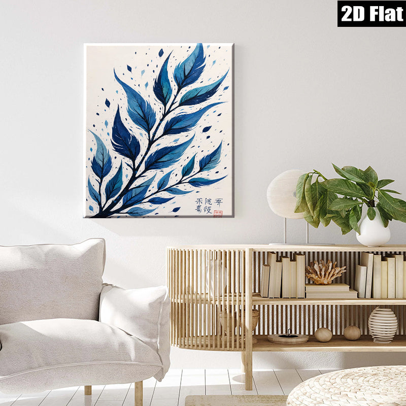 2D flat 1pc Blue Botanical Wall Art Delicate Leaf Painting Modern Farmhouse Decor Living Room Bedroom Gallery Wrapped Canvas Prints Home D��cor