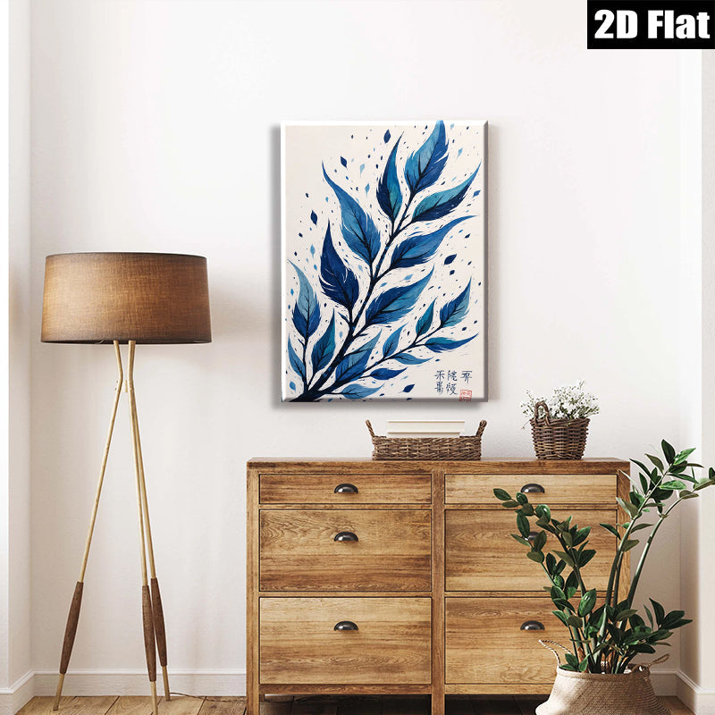 2D flat 1pc Blue Botanical Wall Art Delicate Leaf Painting Modern Farmhouse Decor Living Room Bedroom Gallery Wrapped Canvas Prints Home D��cor