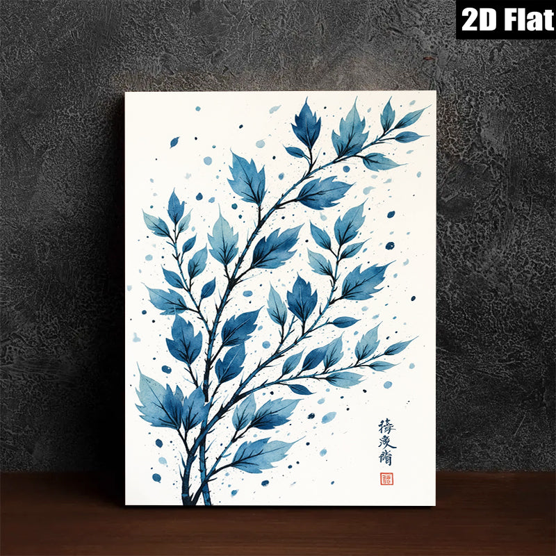2D flat 1pc Blue Botanical Wall Art Delicate Leafy Branch Print Modern Farmhouse Decor Living Room Bedroom Gallery Wrapped Canvas Art