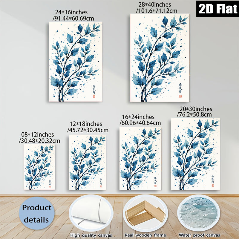 2D flat 1pc Blue Botanical Wall Art Delicate Leafy Branch Print Modern Farmhouse Decor Living Room Bedroom Gallery Wrapped Canvas Art