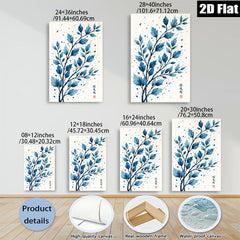 2D flat 1pc Blue Botanical Wall Art Delicate Leafy Branch Print Modern Farmhouse Decor Living Room Bedroom Gallery Wrapped Canvas Art