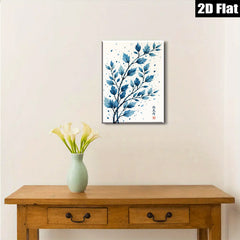2D flat 1pc Blue Botanical Wall Art Delicate Leafy Branch Print Modern Farmhouse Decor Living Room Bedroom Gallery Wrapped Canvas Art