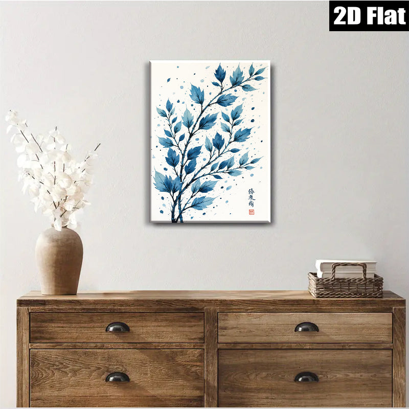 2D flat 1pc Blue Botanical Wall Art Delicate Leafy Branch Print Modern Farmhouse Decor Living Room Bedroom Gallery Wrapped Canvas Art