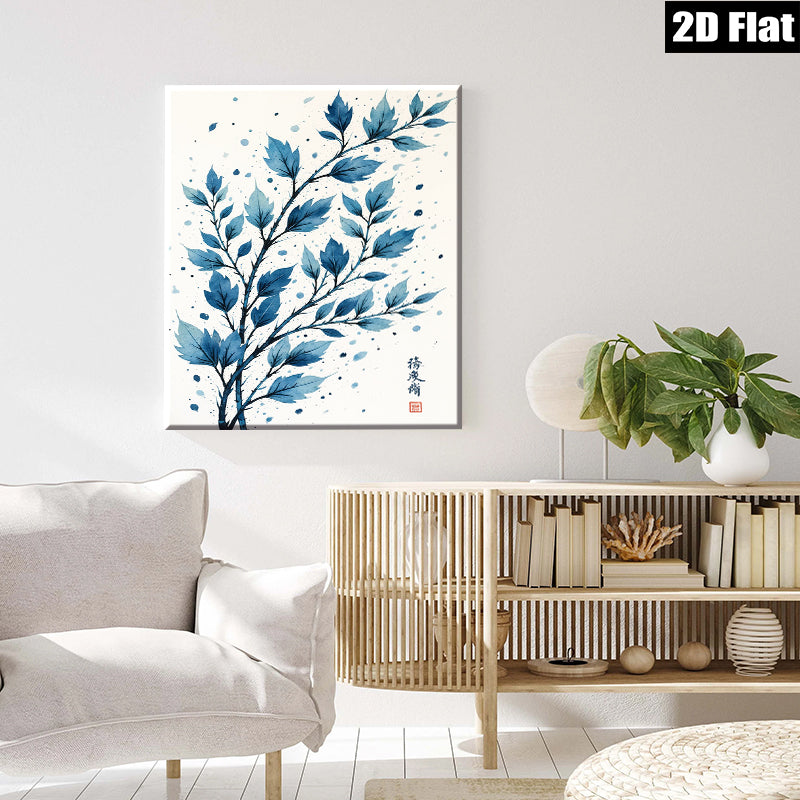 2D flat 1pc Blue Botanical Wall Art Delicate Leafy Branch Print Modern Farmhouse Decor Living Room Bedroom Gallery Wrapped Canvas Art