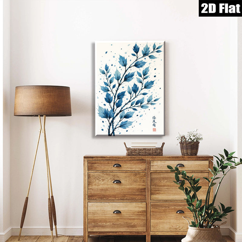 2D flat 1pc Blue Botanical Wall Art Delicate Leafy Branch Print Modern Farmhouse Decor Living Room Bedroom Gallery Wrapped Canvas Art